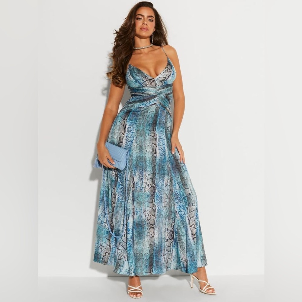 Guess Marciano Blue Snake Print Maxi Dress